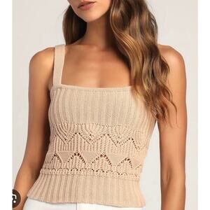 Lulu's Tan Point for Me Pointelle Knit Sweater Tank Large NWT